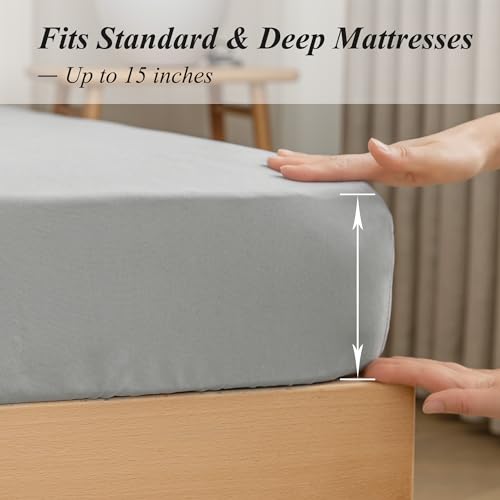 Twin Fitted Sheet Only with Side Storage Pocket - Premium 1800 Super Soft & Cozy Microfiber, Wrinkle, Fade, Shrinkage Resistant Deep Pocket Twin Size Fitted Bottom Sheet, Light Gray ALYVIA SPRING
