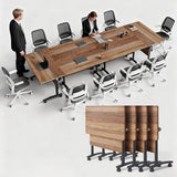 Folding Conference Table with Wheels, Conference Room Table, Modern Rolling Training Tables, Foldable Seminar Meeting Tables for Home Office (4, A, 55.1in) Lrxmastery