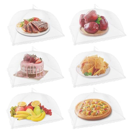 NEPAK 6 Large and Tall Food Covers, 17"x17" Food Tents Food Covers for Outdoors,Pop-up Mesh Food Covers Nets for Outside,Screen Tents,Parties Picnics, BBQ,Reusable and Collapsible NEPAK