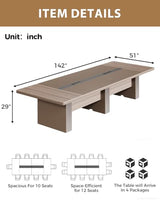 Spacious 12FT Executive Conference Table – Modern Rectangular Boardroom Table with Dual Cable Grommets, 1.6" Thick Top, Seats 10–12, Ideal for Office, Studio, or Training Rooms ZIMASYA
