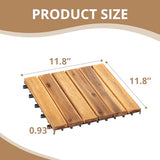Interlocking Deck Tiles 12x12, Six Slats Waterproof Solid Wood Patio Tiles Flooring Tiles for Indoor and Outdoor Balcony Porch Backyard Garden Poolside All-Weather Use (1 Pack 10 Pieces) Fangflower