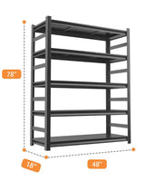 Notmise 5-Tier Metal Garage Shelving Unit, Heavy Duty Steel Storage Rack with High Load Capacity, Ideal for Garage, Warehouse, Basement, or Home Organization Solutions, 78" H x 18" D x 48" W,Black Notmise