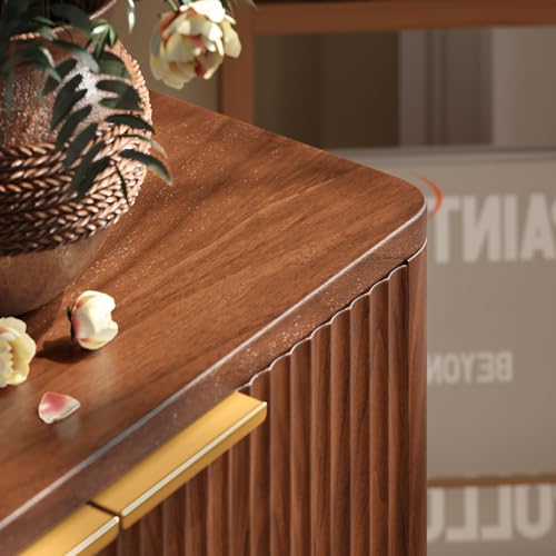 Evermagin 67" Fluted Walnut Buffet Cabinet Sideboard with Storage, Large Credenza with 6 Doors, Wood Mid Century Modern Sideboard for Kitchen and Living Room (67" W*31.5" H*15.7" D) Evermagin