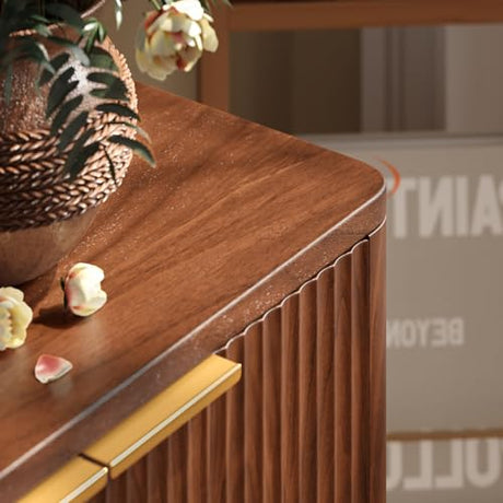 Evermagin 67" Fluted Walnut Buffet Cabinet Sideboard with Storage, Large Credenza with 6 Doors, Wood Mid Century Modern Sideboard for Kitchen and Living Room (67" W*31.5" H*15.7" D) Evermagin