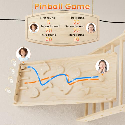 Sehloran Large Size 8 in 1 Pikler Triangle Set with Pinball Game and Tent for Kids, Foldable Toddler Climbing Toys Indoor, Natural Wooden Montessori Climbing Set Jungle Gym with Arch&Ramp&Ladder Sehloran