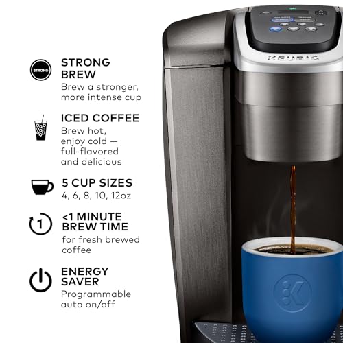 Keurig K-Elite Single Serve K-Cup Pod Coffee Maker, with Strength and Temperature Control, Iced Coffee Capability, 8 to 12oz Brew Size, Programmable, Brushed Slate Keurig