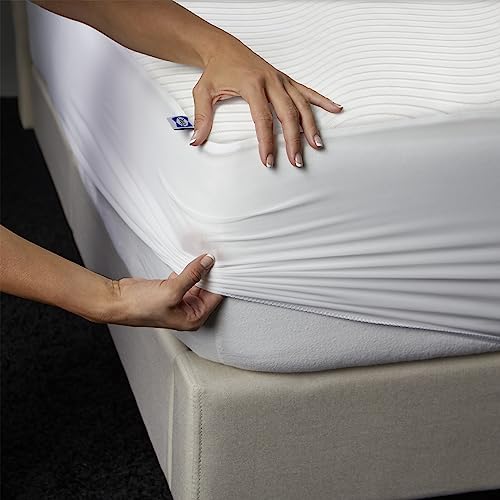 Sealy Complete Protection Waterproof Stain Protection Soft Comfort Top PerfectGrip Stretch Sidewalls Machine Washable Fitted Mattress Protector, King Size, White Sealy
