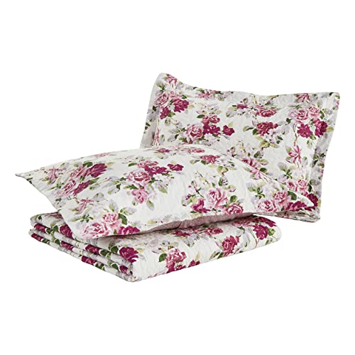 Laura Ashley - Twin Quilt Set, Reversible Cotton Bedding with Matching Sham, Lightweight Home Decor for All Seasons (Lidia Pink, Twin) Laura Ashley