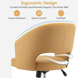 Giantex Home Office Desk Chair, Comfy Upholstered Chair with Hollow Design & Height Adjustable, Modern Rolling Swivel Armless Chair, Leisure Task Cute Chair for Living Room Study Vanity, Yellow Giantex