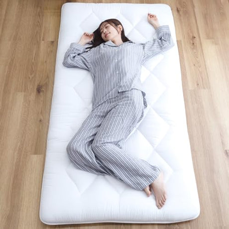 TEIJIN Japanese Futon Mattress, 100% Polyester, Foldable & Portable Floor Lounger Bed, Roll Up Sleeping Pad, Shikibuton (Twin XL, Extremely Thick) TEIJIN