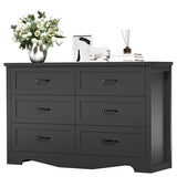 Xixini Dresser with 6 Drawers, Double Dresser for Bedroom, Black Farmhouse Chest of Drawers, Wide Wood Storage Dresser Organizer, Rustic TV Stand with Metal Handle for Hallway, Living Room, Entryway Xixini