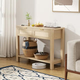 YUUIJOAA Boho Chic Console Table with 2 Rattan Drawers and Open Shelf Storage, Narrow Farmhouse Sofa Table for Small Space Entryway, Living Room,Hallway,Natural YUUIJOAA