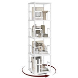MAHANCRIS 4-Tier Rotating Bookshelf, Freestanding Corner Bookshelf, 360° Spinning Bookcase, Industrial Style Storage Rack with Rails, for Living Room, Bedroom, Study, White BKWT1501 MAHANCRIS