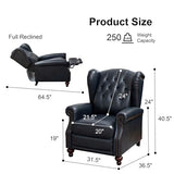 SHINE FURNISHING Genuine Leather Recliner Chair, Push Back Recliner Armchair with Rivet Tufted - Thick Cushioned Seat, Single Sofa & Accent Chair for Living Room (Navy)