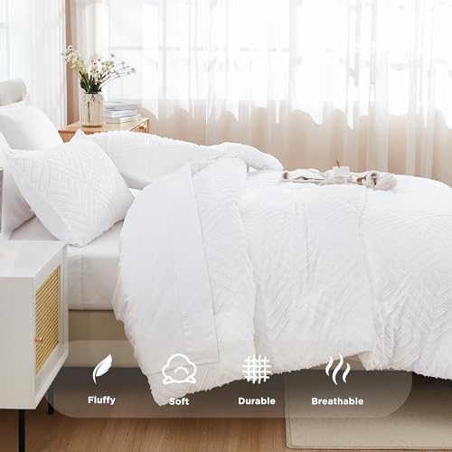 Andency White Comforter King Size Set with Sheets - 7 Pieces Boho Bed in a Bag Tufted Bedding Sets Lightweight All Season Bed Set with Comforter, Sheets, Pillowcases & Shams Andency
