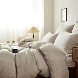 Simple&Opulence 100% Linen Duvet Cover Set 3pcs Basic Style Natural French Washed Flax Solid Color Soft Breathable Farmhouse Bedding with Button Closure - Linen, King Simple&Opulence
