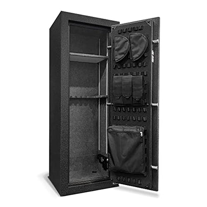 Stealth EGS14 Essential Gun Safe, Fireproof for 30 Minutes, Fits up to 14 Long Guns & Pistols, Adjustable Door Panel Organizer, California DOJ Approved, Internal Power Outlet, Durable Black Paint