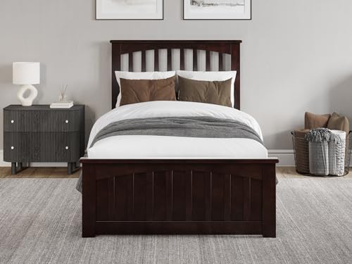 AFI Espresso Becket Twin XL Solid Wood Low Profile Platform Bed with Footboard - WoodArtSupply