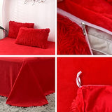 MorroMorn 5 PCS Shaggy Duvet Cover Bedding Set - Long Faux Fur Luxury Ultra Soft (Red, Full/Queen) MorroMorn