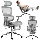 hujusko Mesh Ergonomic Office Chair with Footrest,High Back Mesh Gaming Chair with Lumbar Support,Adjustable Headrest and Armrests for Home Office Desk Chair (Modern, Grey) hujusko