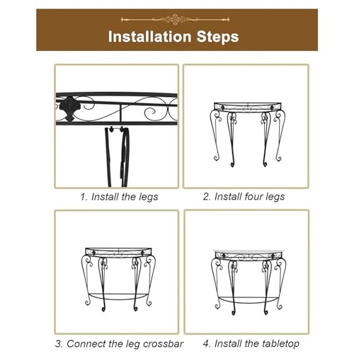 PFJERSIYC Half Moon Console Table with Metal Scroll Legs, Faux Marble Top Entryway Table, Semi Circle Sofa Accent Foyer Table for Living Room, Hallway, Entrance, Small Spaces(Gold,24x12x27.5in) PFJERSIYC