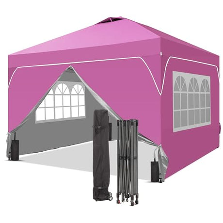 GDY 12x12FT Pop Up Canopy Tent with One Push Setup, Easy to Install with 4-Sidewalls for Events, Parties, Camping, Outdoor Gazebo with 4-Sandbags and Wheel Bag, Pink. GDY