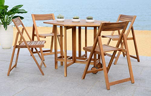 SAFAVIEH Outdoor Collection Kerman Natural 5-Piece Foldable Patio Dining Set (Fully Assembled) Safavieh