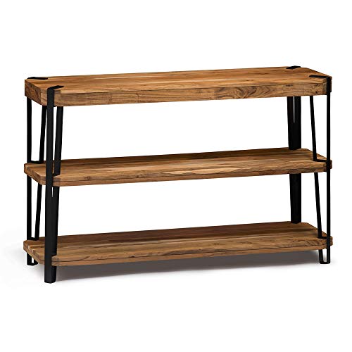 Alaterre Furniture Natural Ryegate Solid Wood with Metal Media Console Table - WoodArtSupply