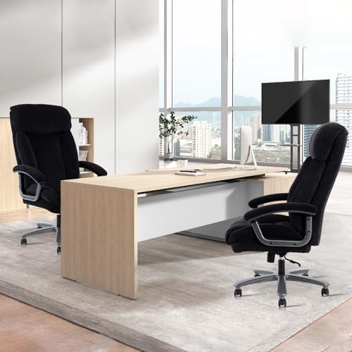 CLATINA Ergonomic Big and Tall Executive Office Chair with Upholstered Swivel 800lbs High Capacity Adjustable Height Thick Padding Headrest and Armrest for Home Office Black CLATINA