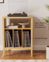 EYYTHUNG Record Player Stand with Vinyl Record Storage Holds up to 180 Albums, Large Turntable Stand Dispaly Shelf, Farmhouse Wood End Table for Bedroom, Living Room, Natural Oak EYYTHUNG