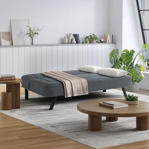Serta Fairwood 66.1" Convertible Futon Sofa, Short Twin Size, Modern Boho, Dream Coil Comfort, Fingerguard Pinch Point Protection, Soft Woven Polyester Fabric, Charcoal Serta