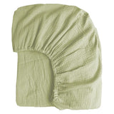 100% Muslin Cotton Sage Green Fitted Sheet Twin Only with 16" Elastic Deep Pocket, 1 Pack Soft Breathable Absorbent Gauze Single Fitted Bottom Sheet, Minimalist Fluffy Wrinkle Mattress Protector YASMENG