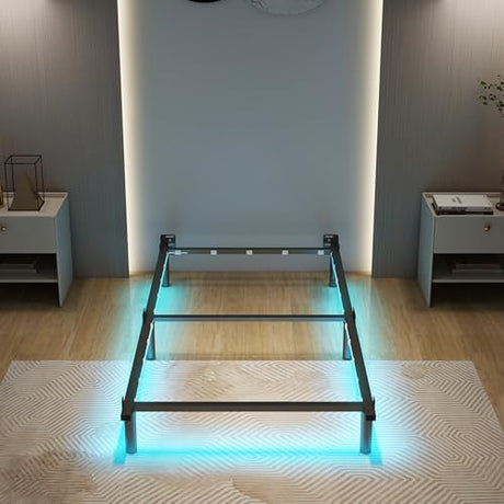 Adjustable Bed Frame with Smart LED Lights & Charging Station,Sturdy Metal Platform Bed Base for Box Spring & Mattress,Headboard Compatible,Length Extendable,Twin/Full/Queen/King Size (7 Inch, Twin) HusDream