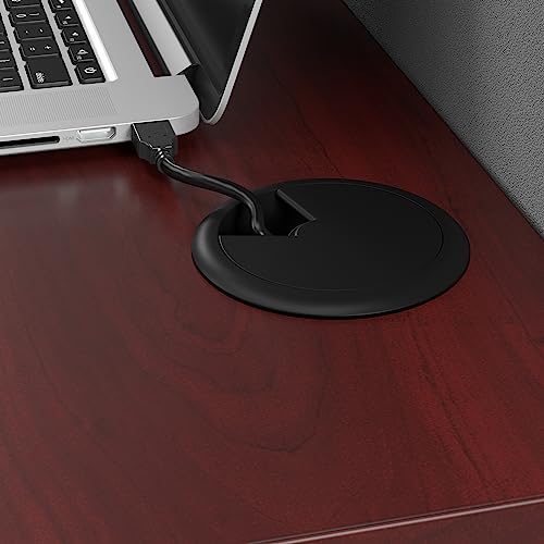 Bush Business Furniture Office in an Hour 3 Person L Shaped Cubicle Desks with Storage, Drawers, and Organizers in Hansen Cherry | Triple Workstation Set with Privacy Panels for Commercial Workspace Bush Business Furniture