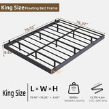 Muluflower Floating Bed Frame King Size with LED Lights and Charging Station, Grey Linen Metal Platform Bed Frame, Easy Assembly, No Box Spring Needed (King) Muluflower