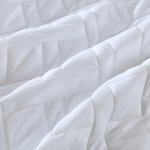 HORIMOTE HOME Quilt Set Twin Size White, Classic Geometric Diamond Stitched Pattern, Ultra Soft Microfiber Lightweight Bedding Set Bedspread Coverlet for All Season (1 Quilt and 1 Pillow Sham) HORIMOTE HOME
