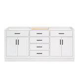 ARIEL Double Bathroom Vanity Base Cabinet 72" White, Double Sink Configuration, 4 Soft Closing Doors, 6 Full Extension Dovetail Drawers, Toe Kick, Matte Black ARIEL