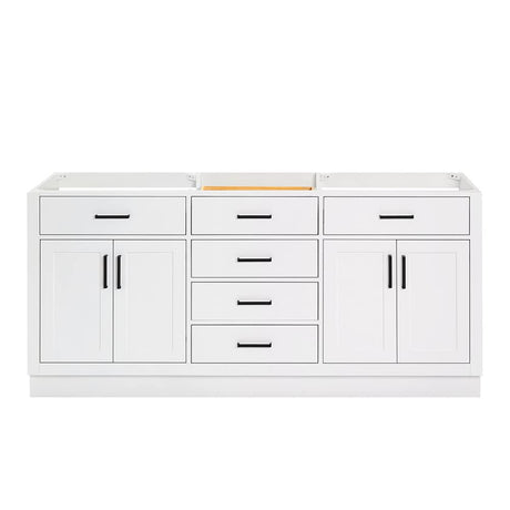 ARIEL Double Bathroom Vanity Base Cabinet 72" White, Double Sink Configuration, 4 Soft Closing Doors, 6 Full Extension Dovetail Drawers, Toe Kick, Matte Black ARIEL