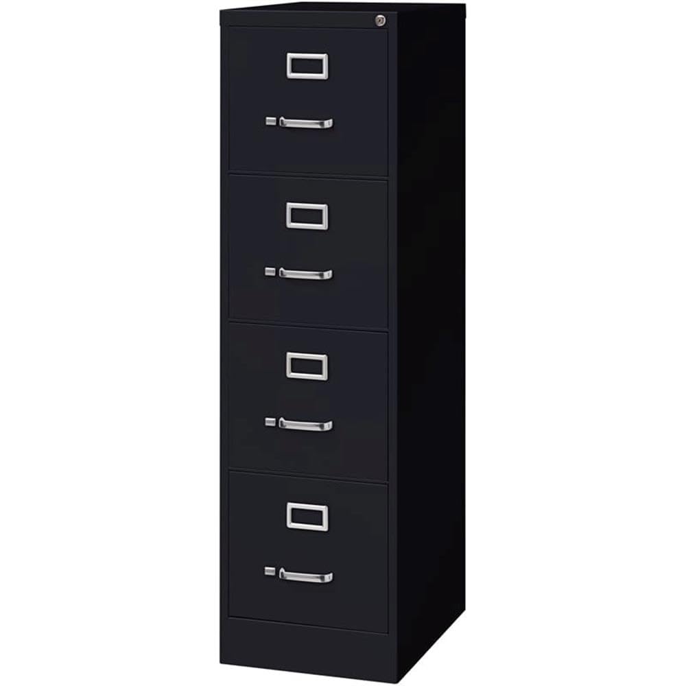 Pemberly Row 4 Drawers 52" Vertical Black Metal Filing Cabinet Lockable Pre-Assembled Stationary Letter Size for Home, Office Pemberly Row