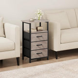 Vagusicc Nightstand Set of 2 with Charging Station, Bedside Table with USB Ports and Outlet, End Table Side Table with 3 Fabric Drawer and Storage Shelf, Bed Side Table Night Stand for Bedroom, Greige Vagusicc