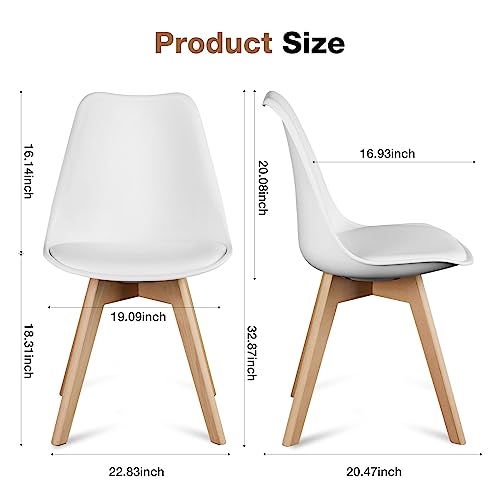 OLIXIS Set of 4 Dining Kitchen Mid-Century Modern Chairs with Wood Legs and PU Leather Cushion for Living Room Bedroom Outdoor Lounge, White OLIXIS