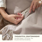 Bedsure Striped Duvet Cover King Size,100% Washed Cotton Duvet Cover Linen Like Textured, Classic Striped Pattern Enhances Bedroom Comfort and Style, Stripes Tan/White, 104"x90" Bedsure