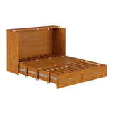 AFI, Marion Queen Wood Murphy Bed Chest with 6" Mattress, Storage Drawer, & Built-in Charger, Light Toffee AFI