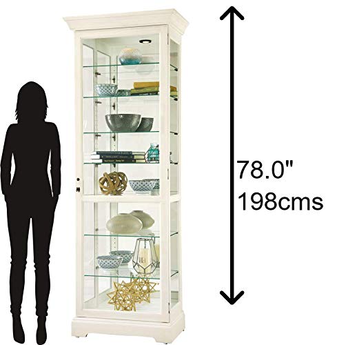 Howard Miller Chesterbrook V Curio Cabinet – Lighted White Wooden Display Cabinet with Wire Brushed Finish Eight Level Showcase Adjustable Glass Shelves Beveled Glass Quality Home Decor Howard Miller