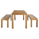 SAFAVIEH Outdoor Collection Dario Teak 3 Piece Dining Set with 59" Table and 2 Backless Benches SAFAVIEH