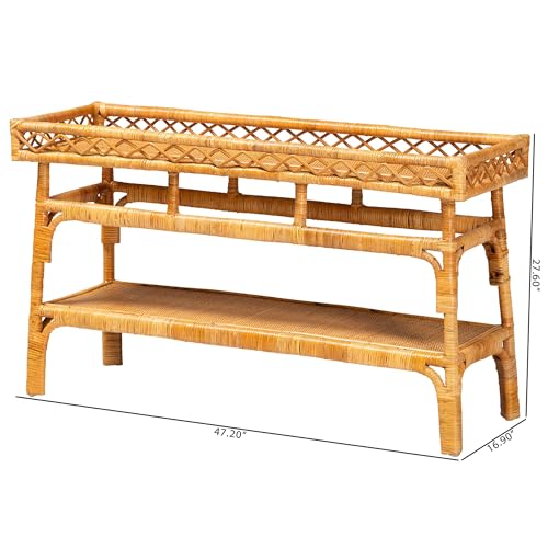 Bali & pari Savitri Modern Bohemian Natural Rattan 2-Tier Console Table bali & pari