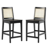 Walker Edison 2-Piece Boho Rattan Back Solid Wood Counter Stool, Set of 2, Black Walker Edison
