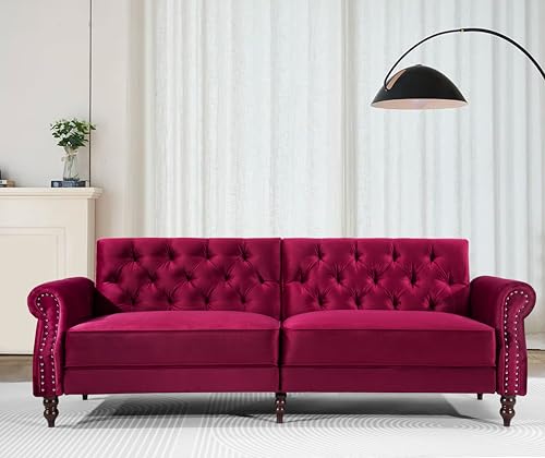 Legend Vansen 87.8 inchs Convertible Velvet Bed Sleeper Futon Sofas, Wine Red Legend Vansen
