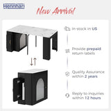 Hennhari Extendable Console Dining Table with Power Outlet & Iron Support Legs, Console Table with Extension Leaves Holder & LED Lights Glass Door Storage for Dining Room (Black) Hennhari