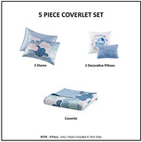 Intelligent Design Kids Reversible Cotton Quilt Set - Vibrant Fun, Playful Print, All Season Children Bedding Coverlet Bedspread, Decorative Pillow, Bedroom Décor, Twin, Cloud Blue 4 Piece Intelligent Design